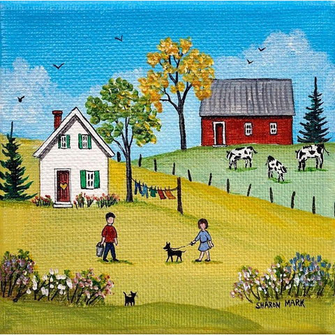 Three Cows Gold Ornate Wood Framed Art Print with Double Matting by Mark, Sharon