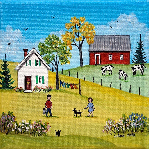 Three Cows Black Ornate Wood Framed Art Print with Double Matting by Mark, Sharon