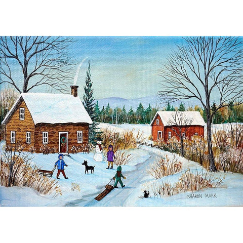 Winter Path Black Modern Wood Framed Art Print with Double Matting by Mark, Sharon