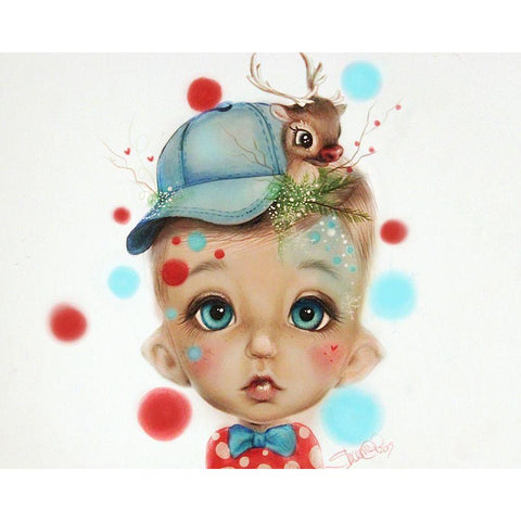 Connor Reindeer Keeper - MunchkinZ Elf Black Modern Wood Framed Art Print with Double Matting by Sheena Pike Art