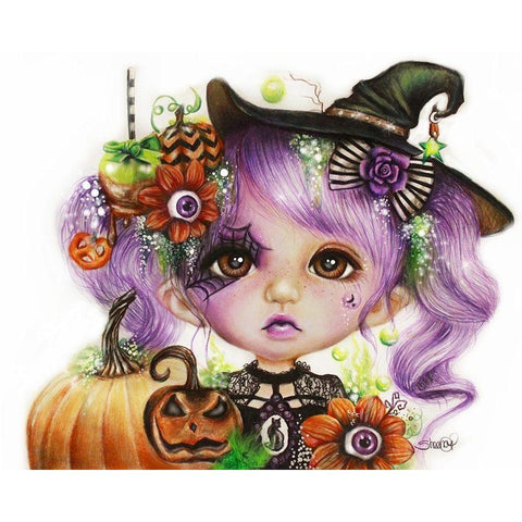 Halloween Hannah - MunchkinZ White Modern Wood Framed Art Print by Sheena Pike Art