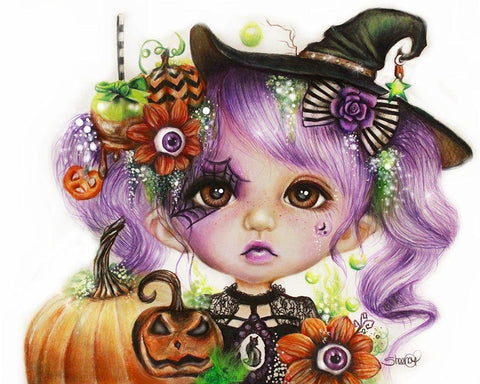 Halloween Hannah - MunchkinZ White Modern Wood Framed Art Print with Double Matting by Sheena Pike Art