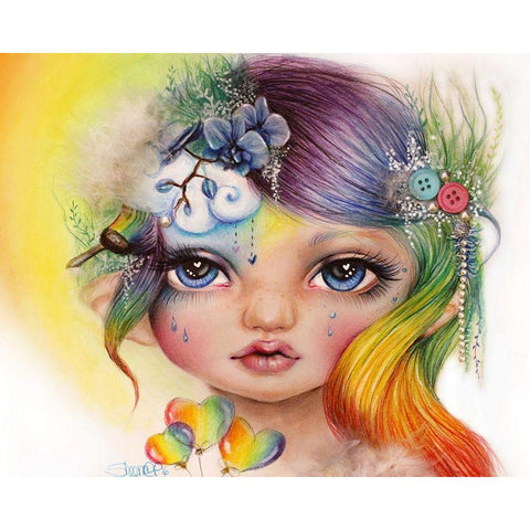 Rainbow Rosalie - MunchkinZ Elf Gold Ornate Wood Framed Art Print with Double Matting by Sheena Pike Art