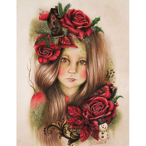 Merry - Christmas Pixie Blossoms Black Modern Wood Framed Art Print by Sheena Pike Art