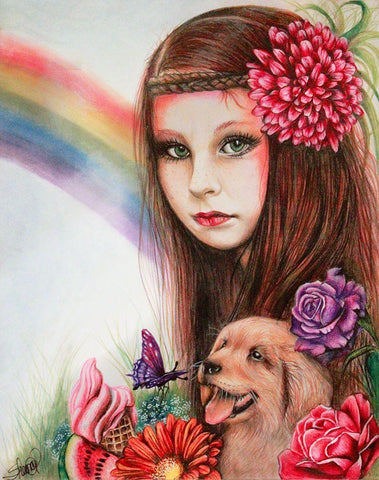 Summer - Seasons Series Black Ornate Wood Framed Art Print with Double Matting by Sheena Pike Art