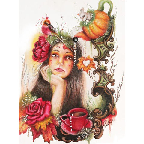 Autumn Tea - Tea Series Black Modern Wood Framed Art Print with Double Matting by Sheena Pike Art