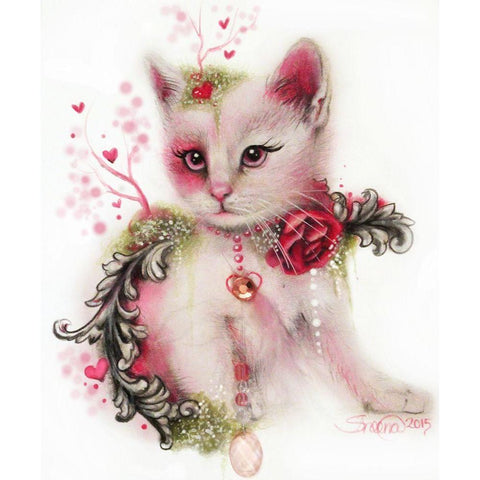 Love Is In The Air (Kitty) Black Modern Wood Framed Art Print with Double Matting by Sheena Pike Art