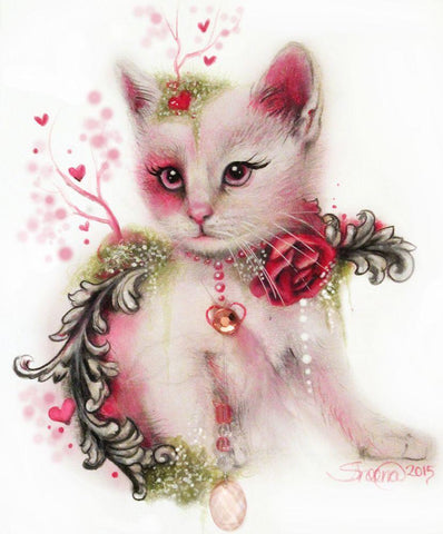 Love Is In The Air (Kitty) White Modern Wood Framed Art Print with Double Matting by Sheena Pike Art