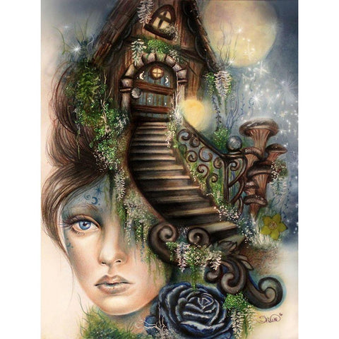 Moonlit Manor Black Modern Wood Framed Art Print with Double Matting by Sheena Pike Art