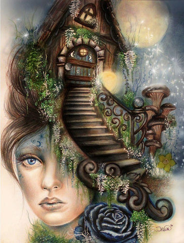 Moonlit Manor Black Ornate Wood Framed Art Print with Double Matting by Sheena Pike Art