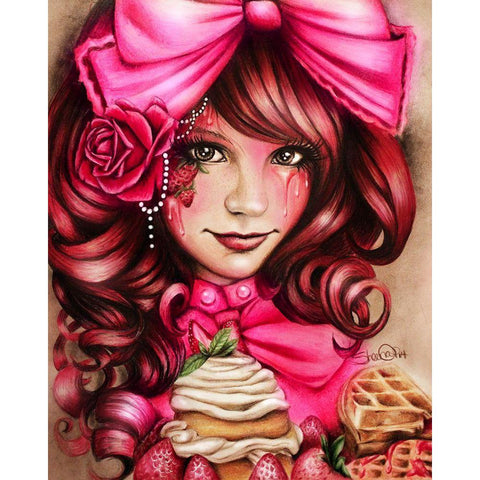 Strawberry Black Modern Wood Framed Art Print with Double Matting by Sheena Pike Art