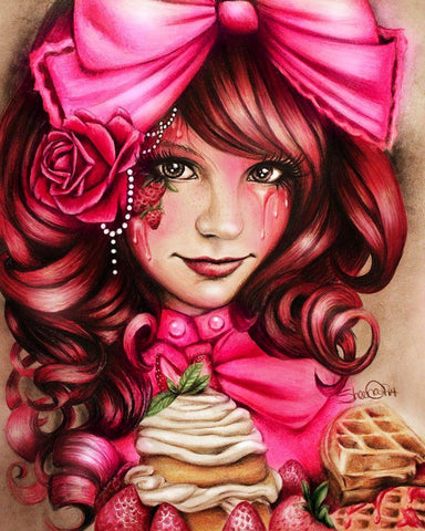 Strawberry Black Ornate Wood Framed Art Print with Double Matting by Sheena Pike Art