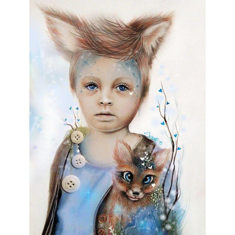 A Boy and his Fox - Only Friend in the World Gold Ornate Wood Framed Art Print with Double Matting by Sheena Pike Art