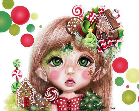 Ginger (Christmas) - MunchkinZ Elf White Modern Wood Framed Art Print with Double Matting by Sheena Pike Art