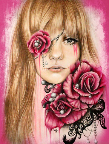 Sullenly Sweet - Malevolent Collection White Modern Wood Framed Art Print with Double Matting by Sheena Pike Art