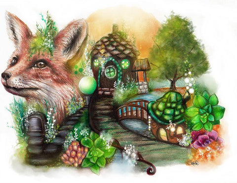 Fox Cottage White Modern Wood Framed Art Print with Double Matting by Sheena Pike Art