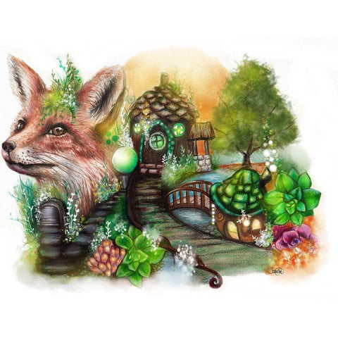 Fox Cottage White Modern Wood Framed Art Print by Sheena Pike Art