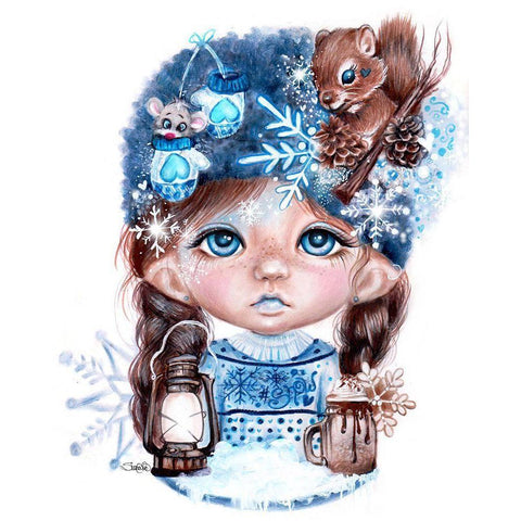 Snowy Saraphina -  Winter MunchkinZ Elf Black Modern Wood Framed Art Print by Sheena Pike Art