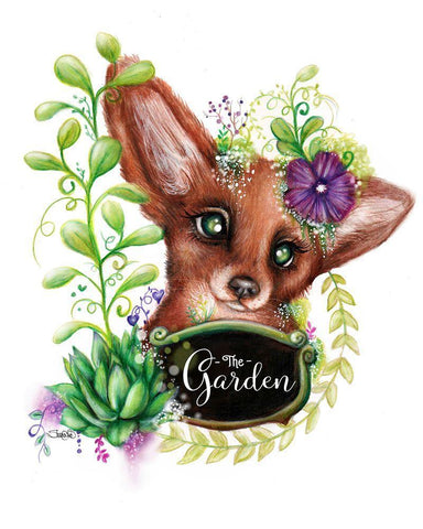 The Garden Sign Fox Black Ornate Wood Framed Art Print with Double Matting by Sheena Pike Art