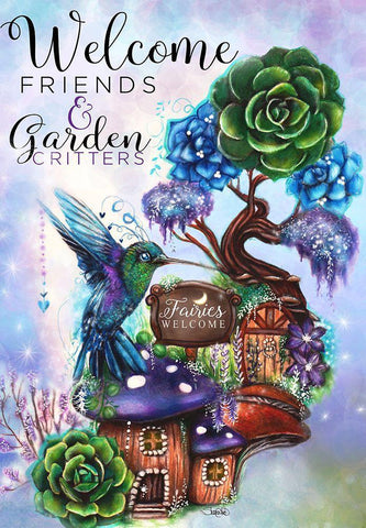 Fairies Welcome - Garden Whimsiez Black Ornate Wood Framed Art Print with Double Matting by Sheena Pike Art