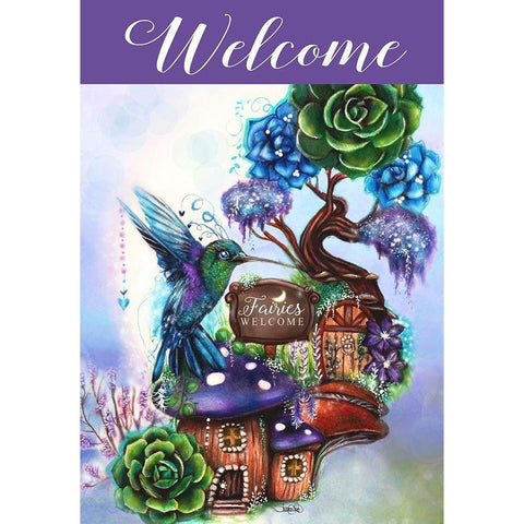 Fairies Welcome - Garden Whimsiez -  Garden Flag Design 2 White Modern Wood Framed Art Print by Sheena Pike Art