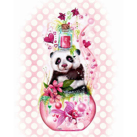 Panda Love Potion - with background Gold Ornate Wood Framed Art Print with Double Matting by Sheena Pike Art