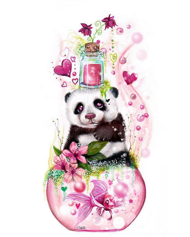 Panda Love Potion White Modern Wood Framed Art Print with Double Matting by Sheena Pike Art