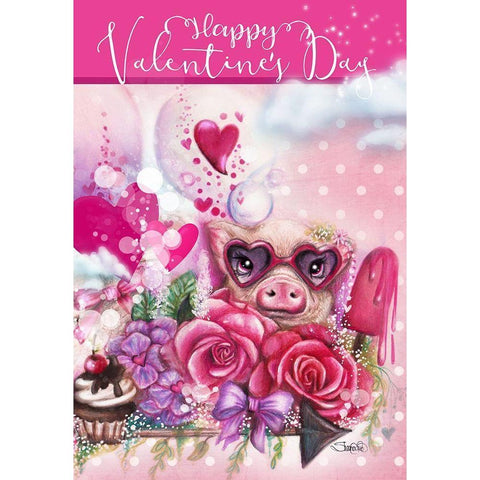 Valentine Piglet Design Black Modern Wood Framed Art Print with Double Matting by Sheena Pike Art