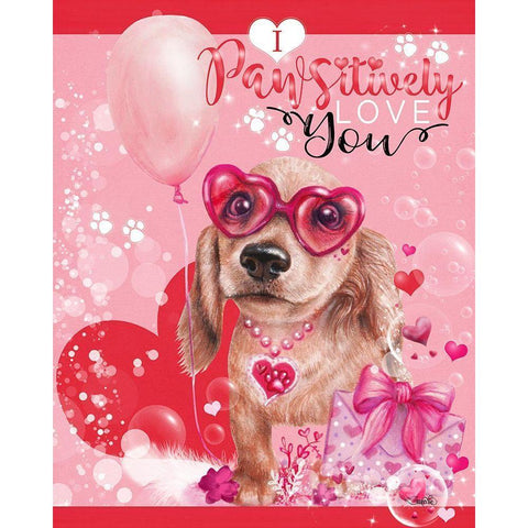 I Pawsitively Love You- Valentine Design White Modern Wood Framed Art Print by Sheena Pike Art