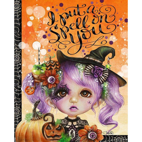 I Put a Spell on You - Halloween Hannah Black Modern Wood Framed Art Print with Double Matting by Sheena Pike Art