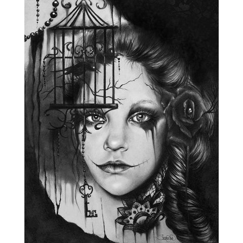 Inner Demons - Malevolent Collection - Black and White Black Modern Wood Framed Art Print with Double Matting by Sheena Pike Art