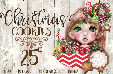 Christmas Cookies Sign - Ginger MunchkinZ Elf White Modern Wood Framed Art Print with Double Matting by Sheena Pike Art