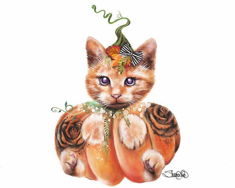 Jack O Kitty White Modern Wood Framed Art Print with Double Matting by Sheena Pike Art