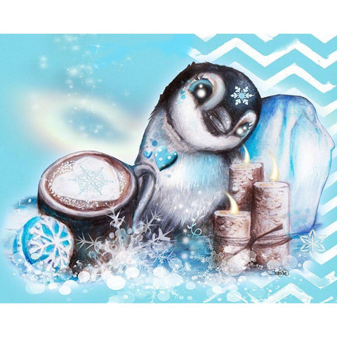 Winter Penguin - with background Black Modern Wood Framed Art Print with Double Matting by Sheena Pike Art