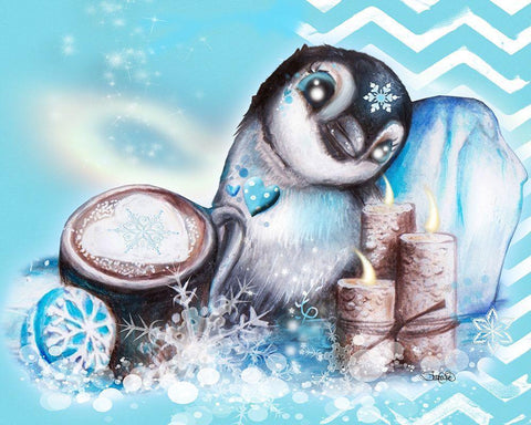 Winter Penguin - with background Black Ornate Wood Framed Art Print with Double Matting by Sheena Pike Art