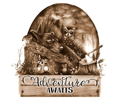 Adventure Awaits - Sepia Black Ornate Wood Framed Art Print with Double Matting by Sheena Pike Art