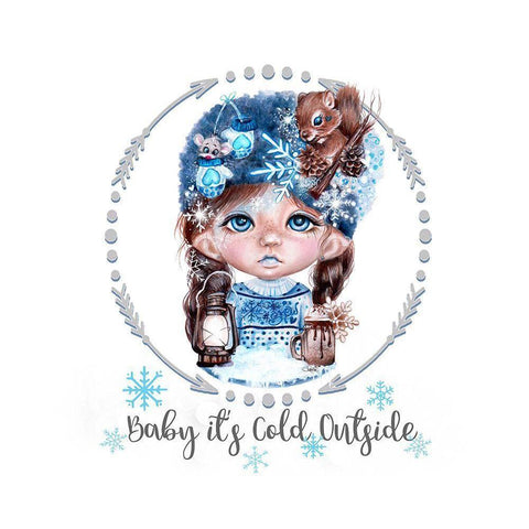 Snowy Saraphina MunchkinZ Elf - Baby its Cold Outside Design Gold Ornate Wood Framed Art Print with Double Matting by Sheena Pike Art