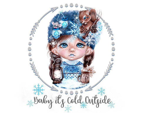 Snowy Saraphina MunchkinZ Elf - Baby its Cold Outside Design Black Ornate Wood Framed Art Print with Double Matting by Sheena Pike Art