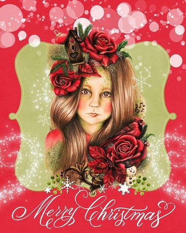 Merry Pixie Blossom - Merry Christmas Black Ornate Wood Framed Art Print with Double Matting by Sheena Pike Art