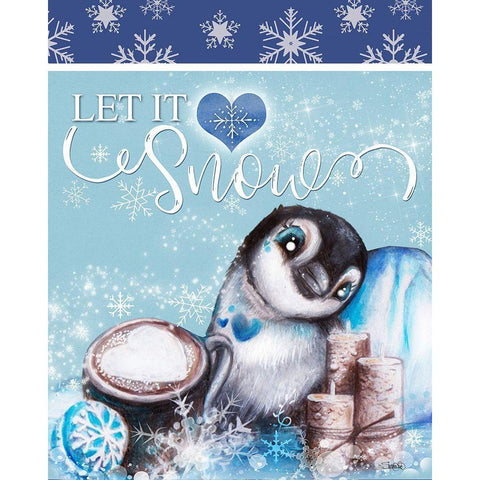 Winter Penguin - Let it Snow Black Modern Wood Framed Art Print with Double Matting by Sheena Pike Art