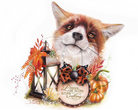 Autumn Greetings Fox White Modern Wood Framed Art Print with Double Matting by Sheena Pike Art