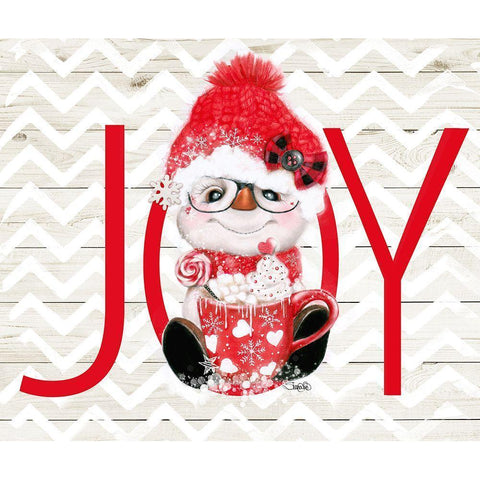 Peppermint Snowman - Joy White Modern Wood Framed Art Print by Sheena Pike Art