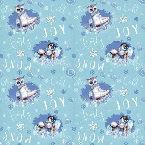 Blue Snowflake Owl Penguin - Pattern White Modern Wood Framed Art Print with Double Matting by Sheena Pike Art