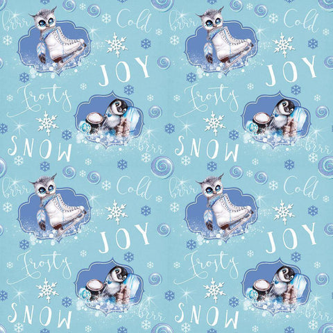 Blue Snowflake Owl Penguin - Pattern Black Modern Wood Framed Art Print by Sheena Pike Art