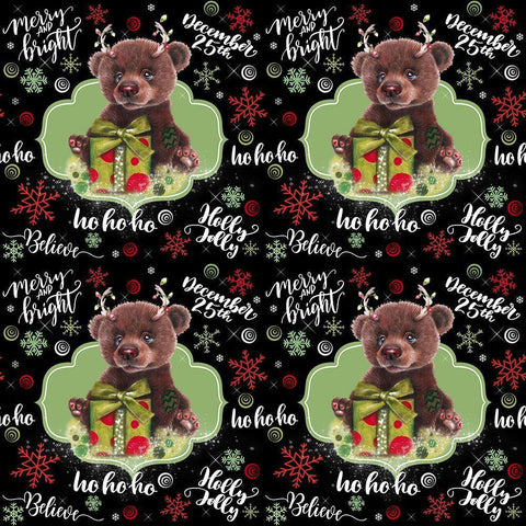 Christmas Pattern - Bruno Bear Black Modern Wood Framed Art Print with Double Matting by Sheena Pike Art