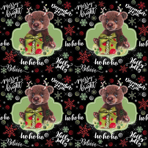 Christmas Pattern - Bruno Bear White Modern Wood Framed Art Print with Double Matting by Sheena Pike Art