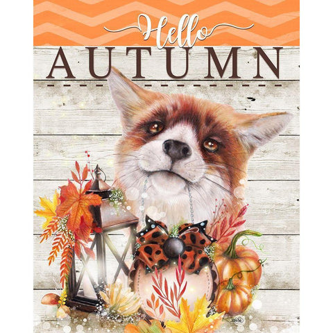 Hello Autumn  - Autumn Greetings Fox White Modern Wood Framed Art Print by Sheena Pike Art