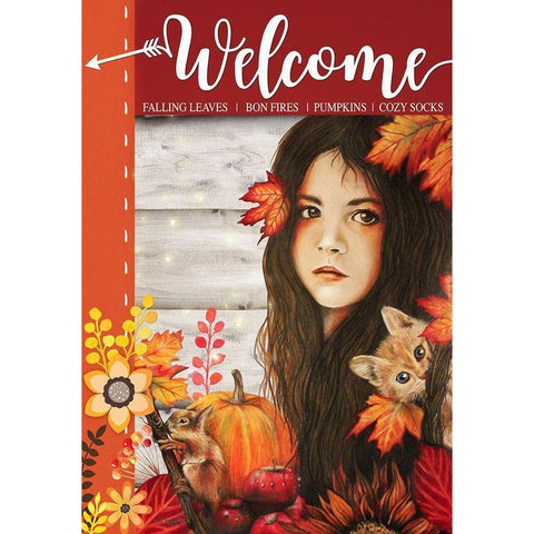 Autumn - Seasons Series - Sign Flag Design White Modern Wood Framed Art Print by Sheena Pike Art