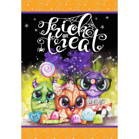 Lil Monsters - Halloween - Flag Design Gold Ornate Wood Framed Art Print with Double Matting by Sheena Pike Art