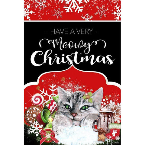 Have a Very Meowy Christmas - Flag Sign Black Modern Wood Framed Art Print with Double Matting by Sheena Pike Art